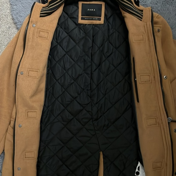 Zara Tan Hooded Men's Coat - Picture 4 of 6